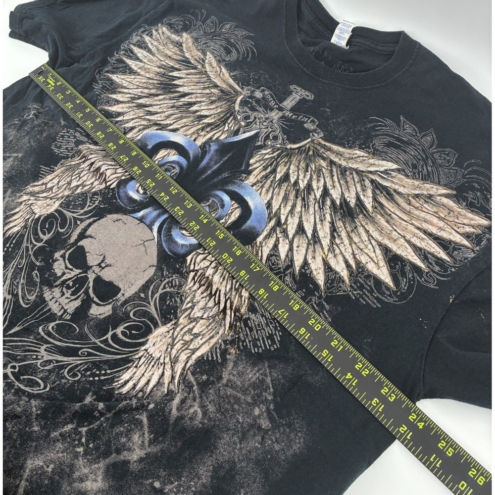 Lot Of 2 VNTG Y2K Skull Wing Graphic Double sided T-Shirt Black Gray‎ Size XL - Picture 9 of 11